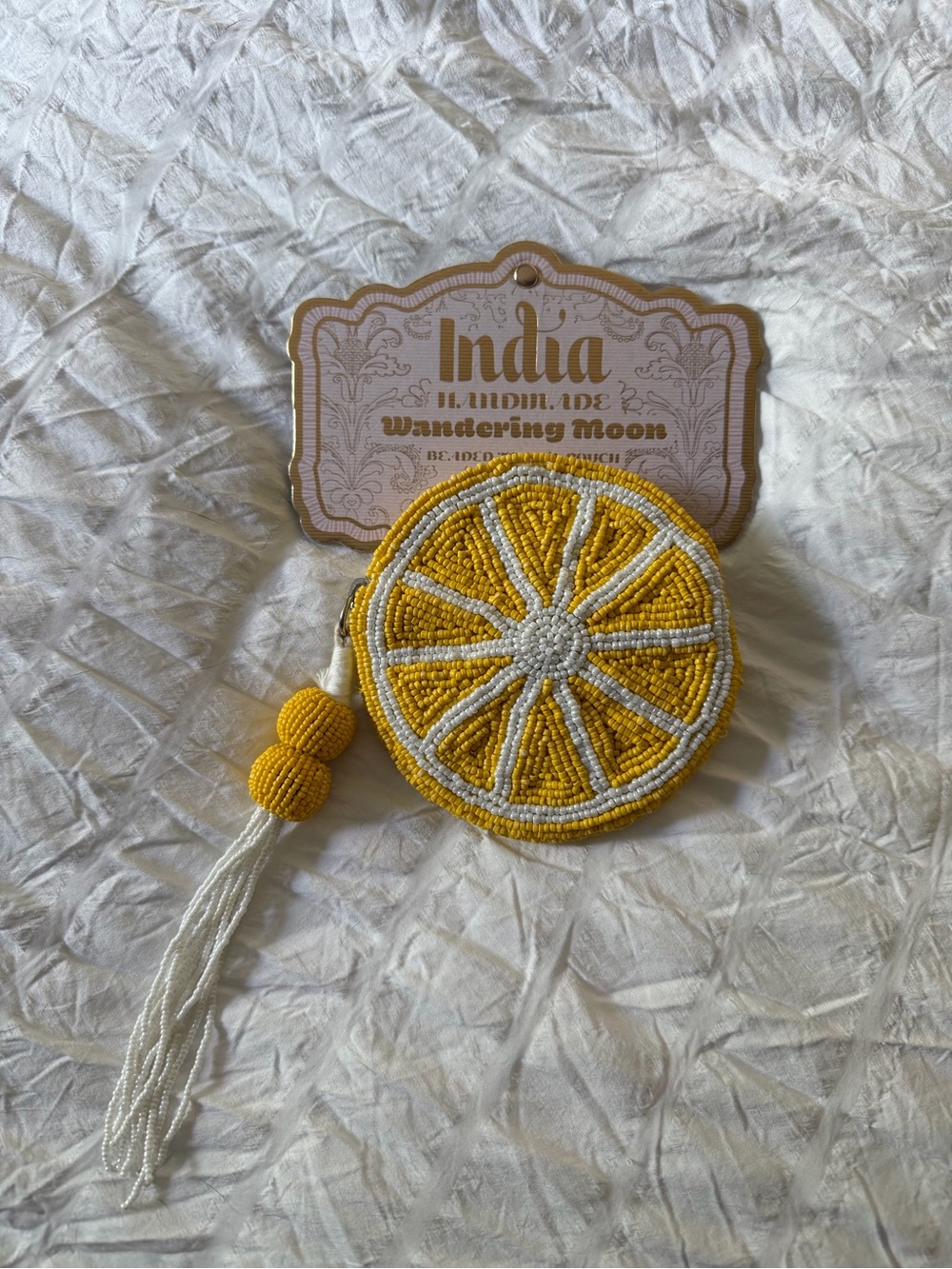 T.J.Maxx Yellow and White Beaded Lemon Coin Pouch